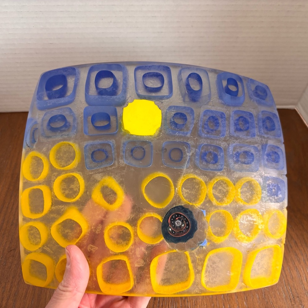 Fused Glass Contemporary Geometric Grid Design W/ Oblong Shapes Modern Artsy - Picture 2 of 6